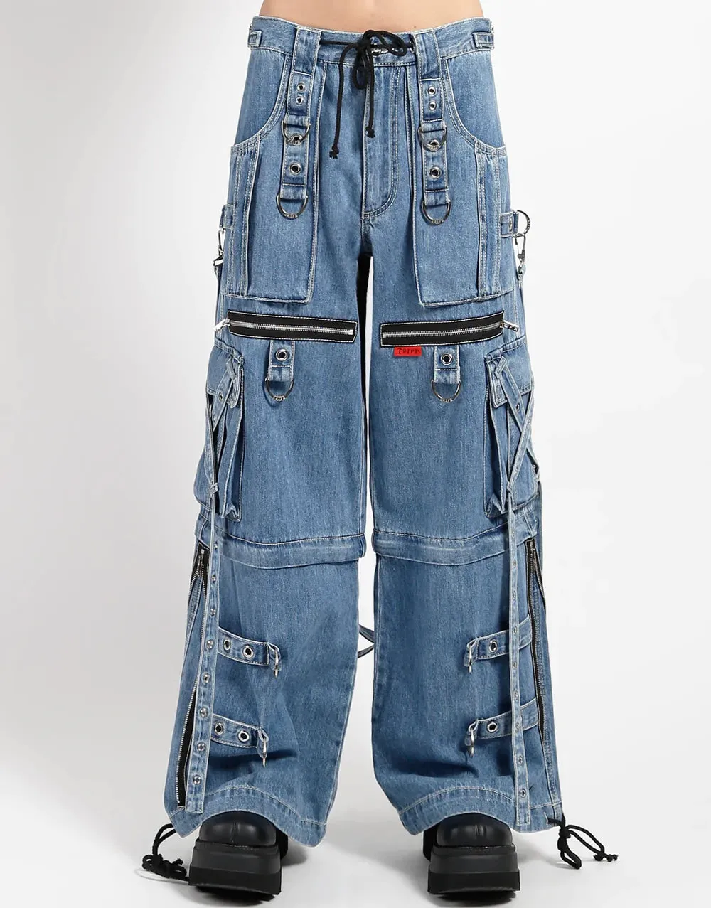 Light Denim Cross-Strap Trousers