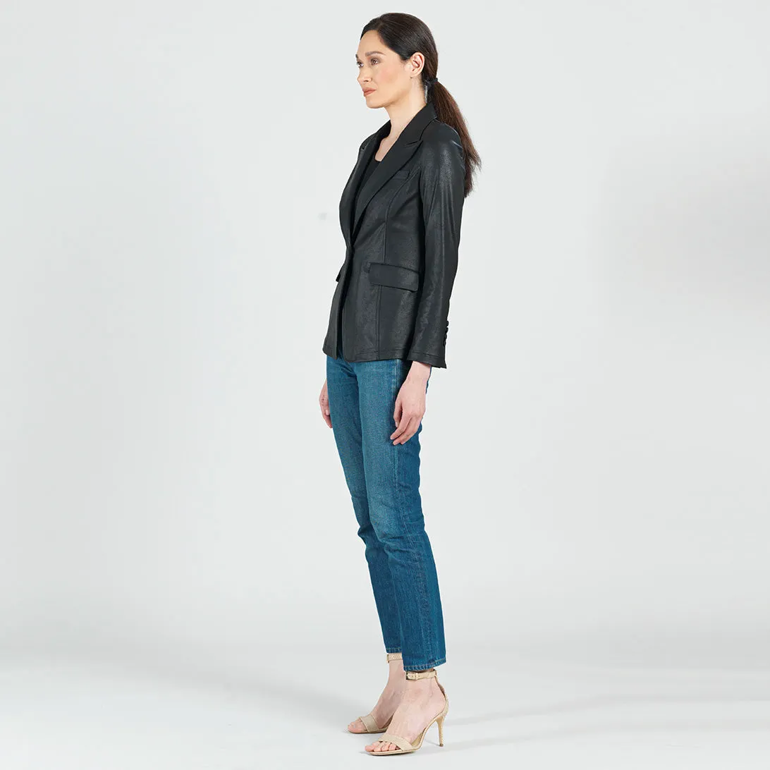 Liquid Leather Blazer with Signature Pocket in Black