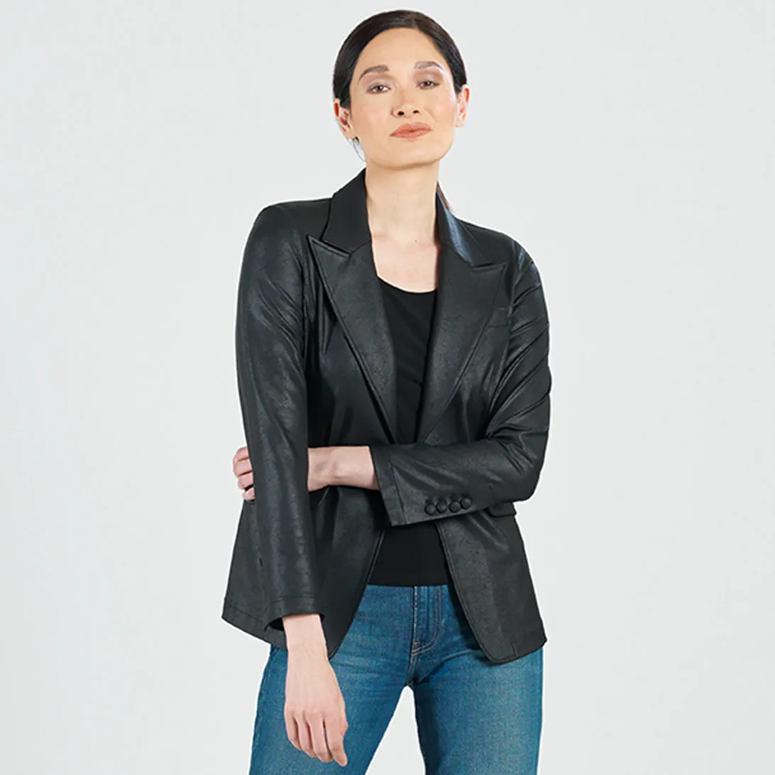 Liquid Leather Blazer with Signature Pocket in Black