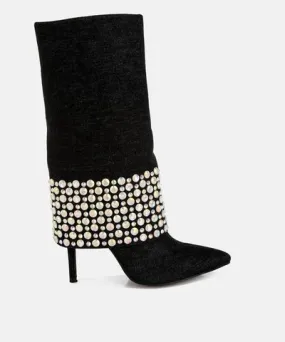 London Rag Gemstone & Rhinestone Denim Booties