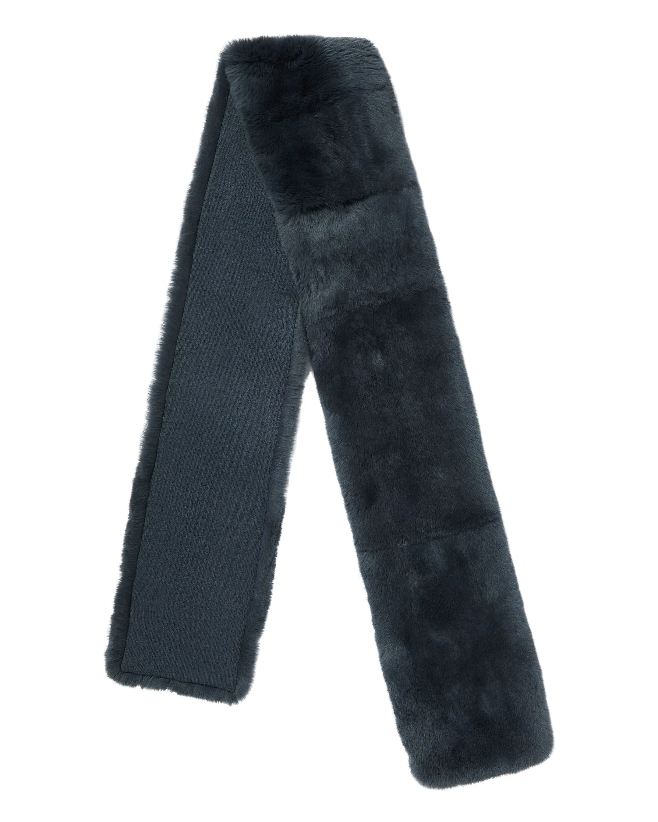 Long Blue Fur Scarf Unisex Grigio