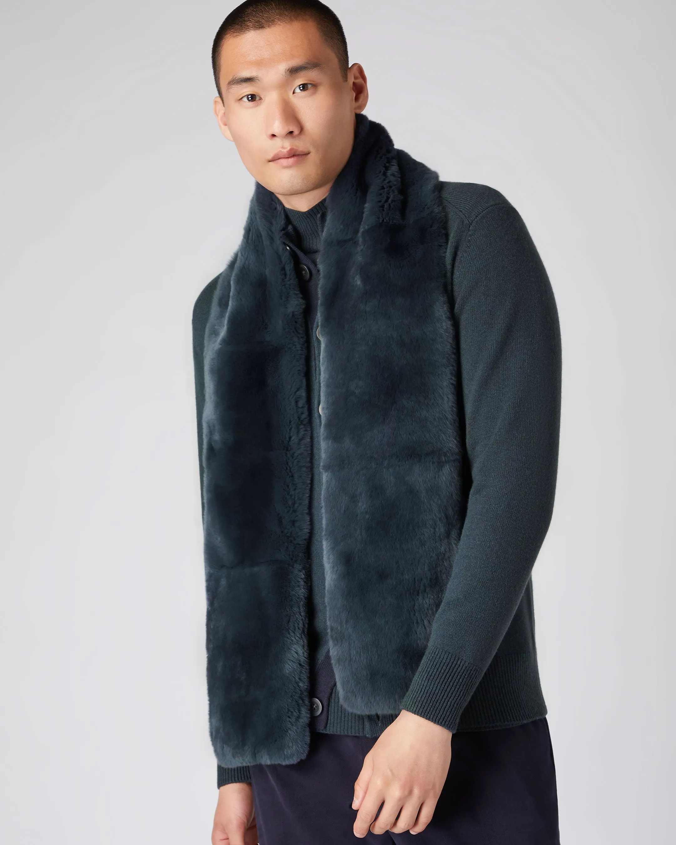 Long Blue Fur Scarf Unisex Grigio