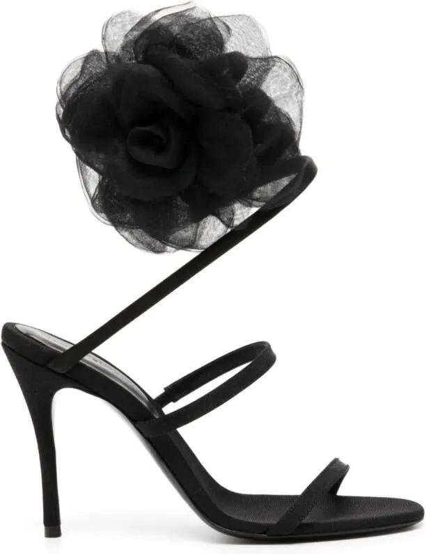 Magda Butrym Black Spiral Organza Flower Sandals