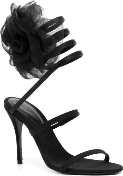 Magda Butrym Black Spiral Organza Flower Sandals