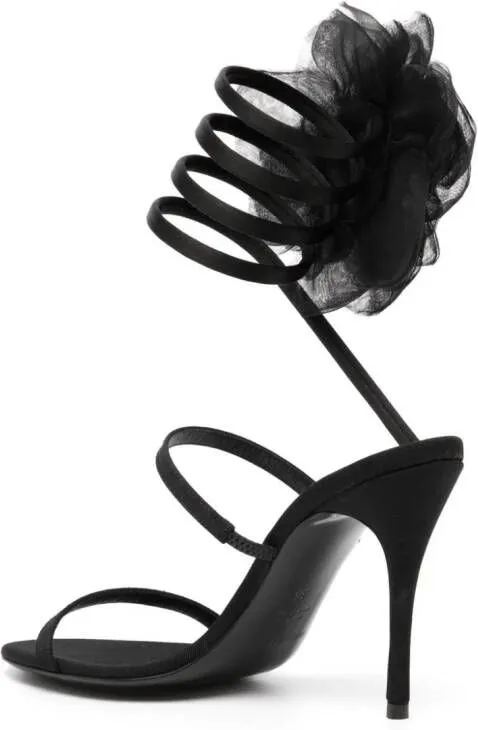 Magda Butrym Black Spiral Organza Flower Sandals