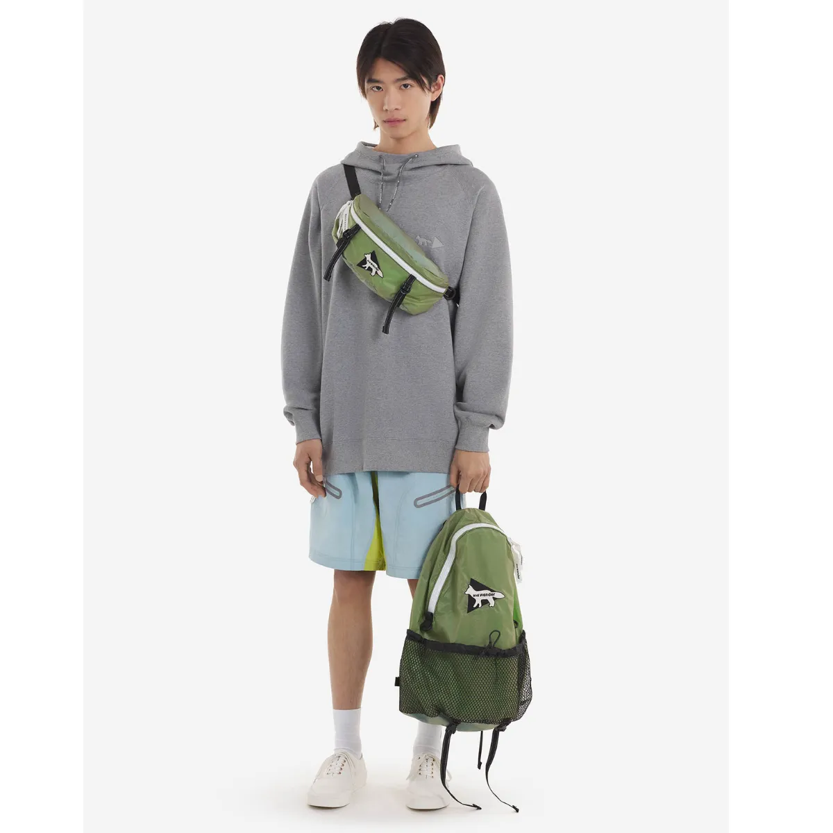 Maison Kitsune And Wander Dry Cotton Hoodie Ash Grey MK Collaboration