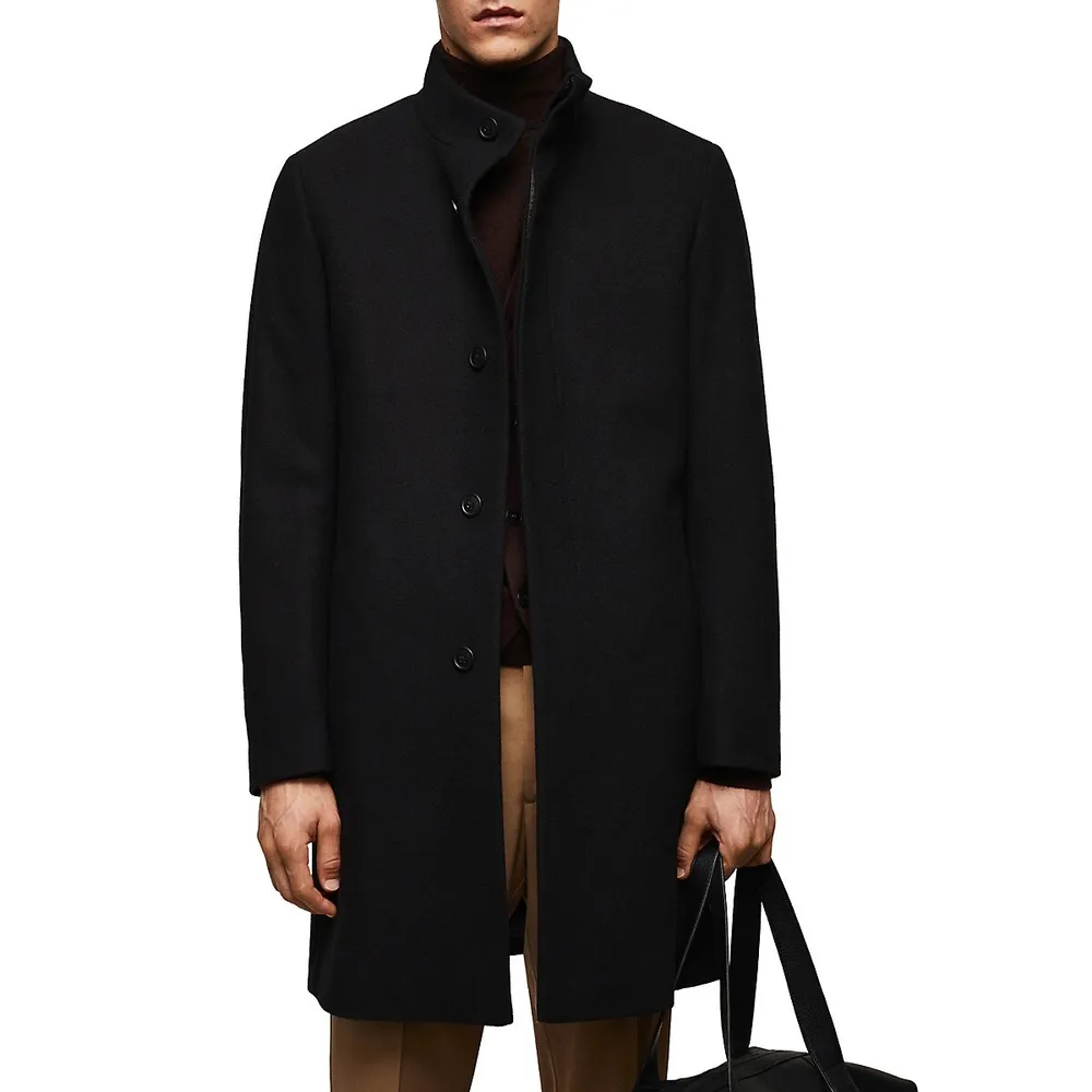 Mango Funnel Neck Wool Blend Coat 