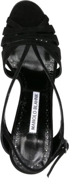 Manolo Blahnik Sardina 10mm Strappy Suede Sandals in Black