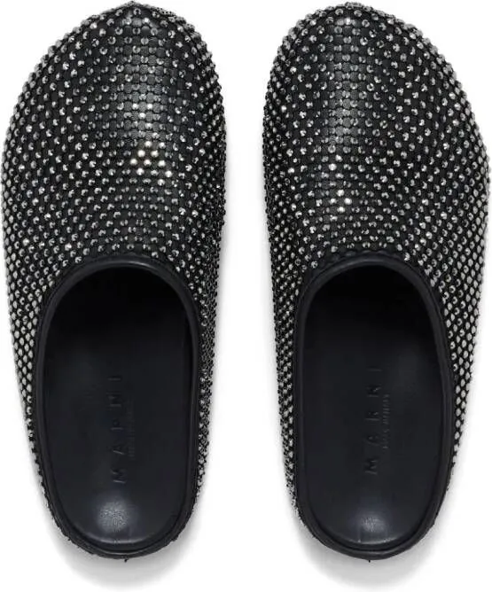 Marni Black Leather Sandals with Crystal Embellishments