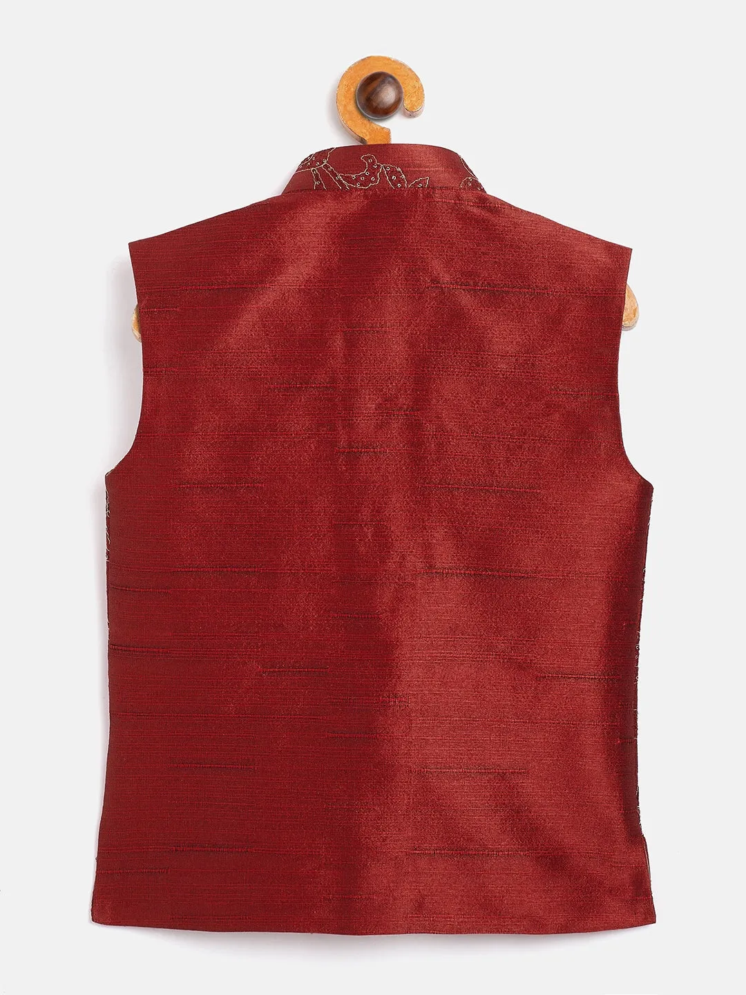 Maroon Silk Blend Embroidered Nehru Jacket for Boys