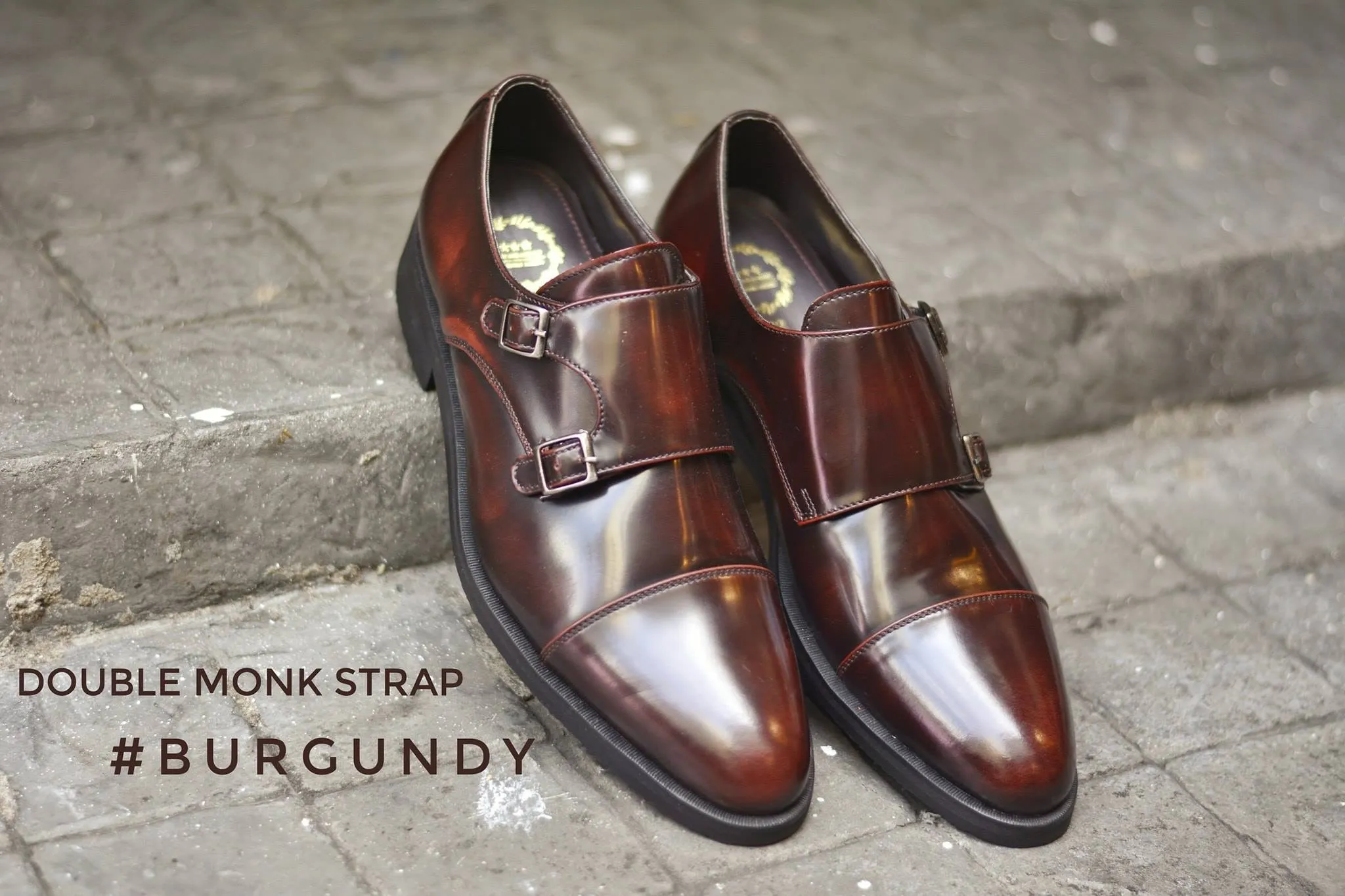 Men's Burgundy Double Monk Strap Shoes Size 504