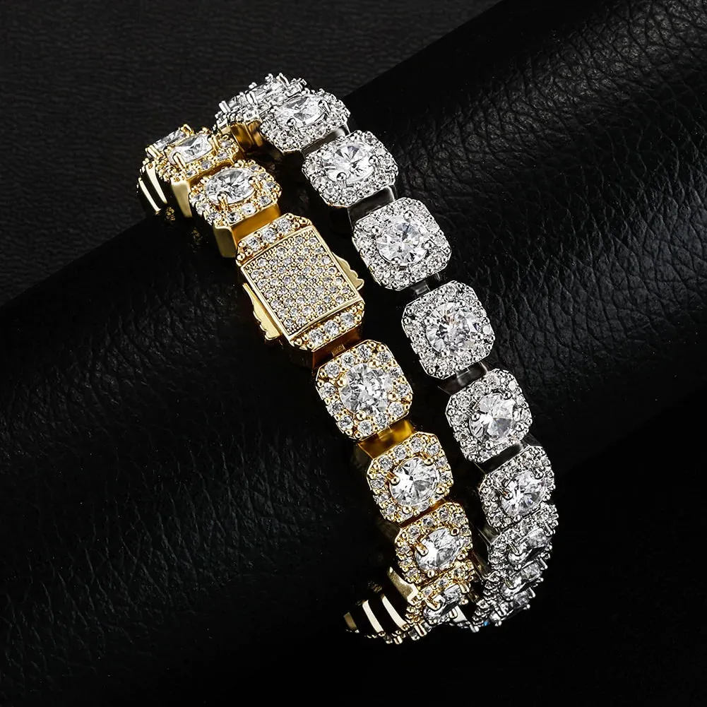 Men's Iced Clustered Tennis Bracelet with Spring Clasp for Hip Hop Style