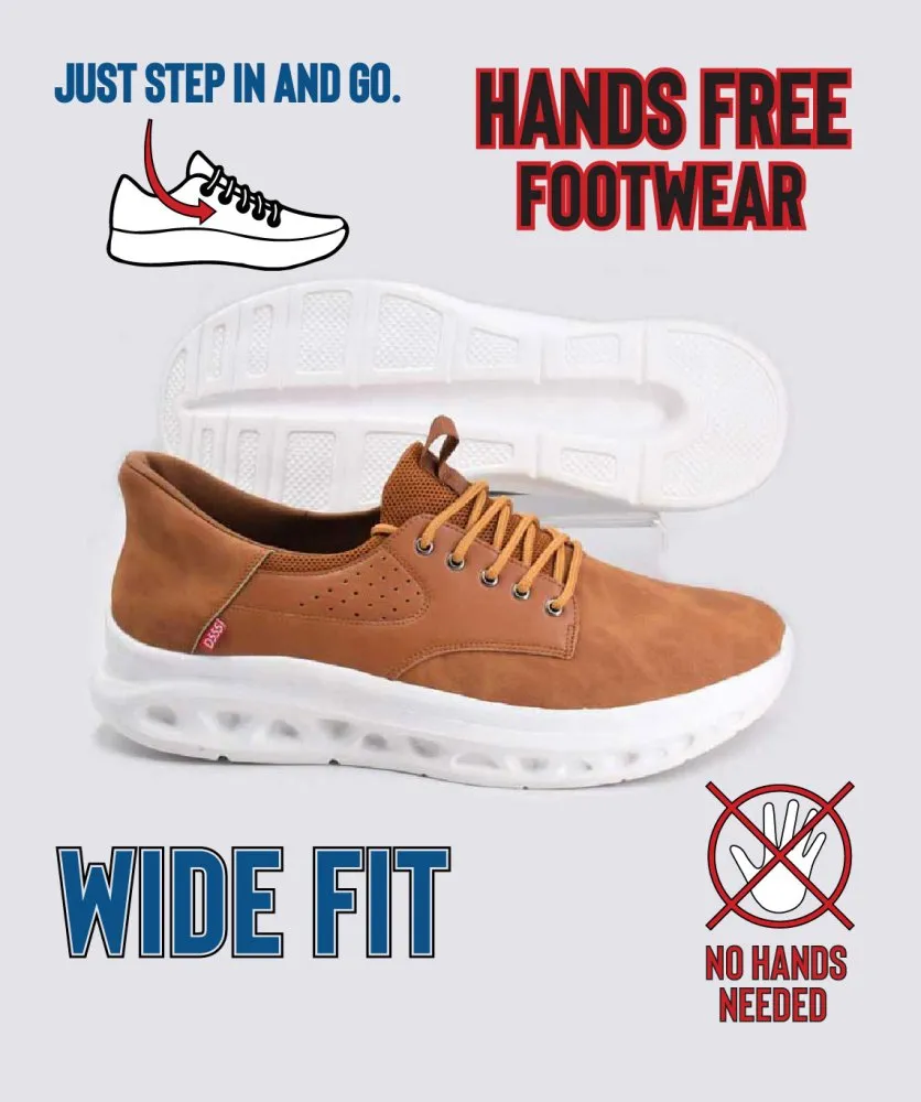 Men's Tan Hands-Free Shoes with PU, Faux Suede Top and Lace Details