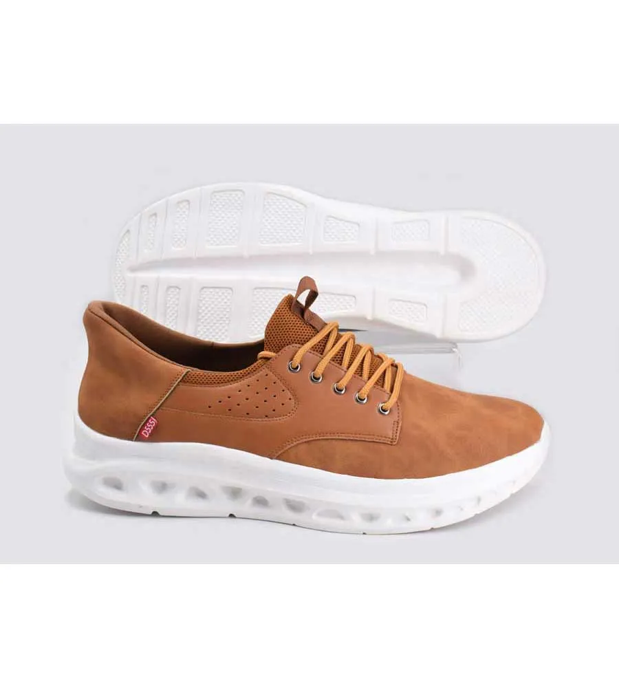 Men's Tan Hands-Free Shoes with PU, Faux Suede Top and Lace Details