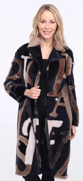 Navy and Beige Sheepskin Starle Coat for Women