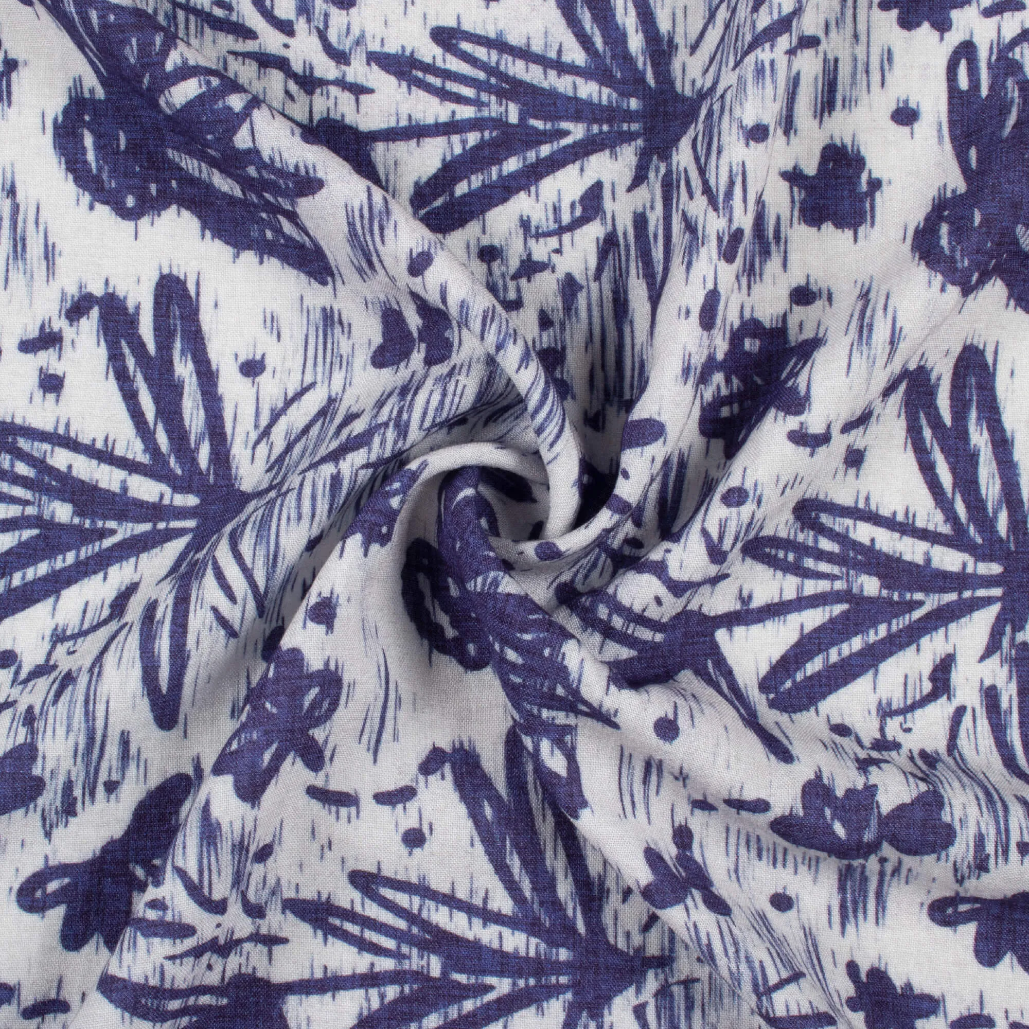 Navy Blue And White Floral Pattern Fabric - Print Viscose Rayon (58 Inches Wide)