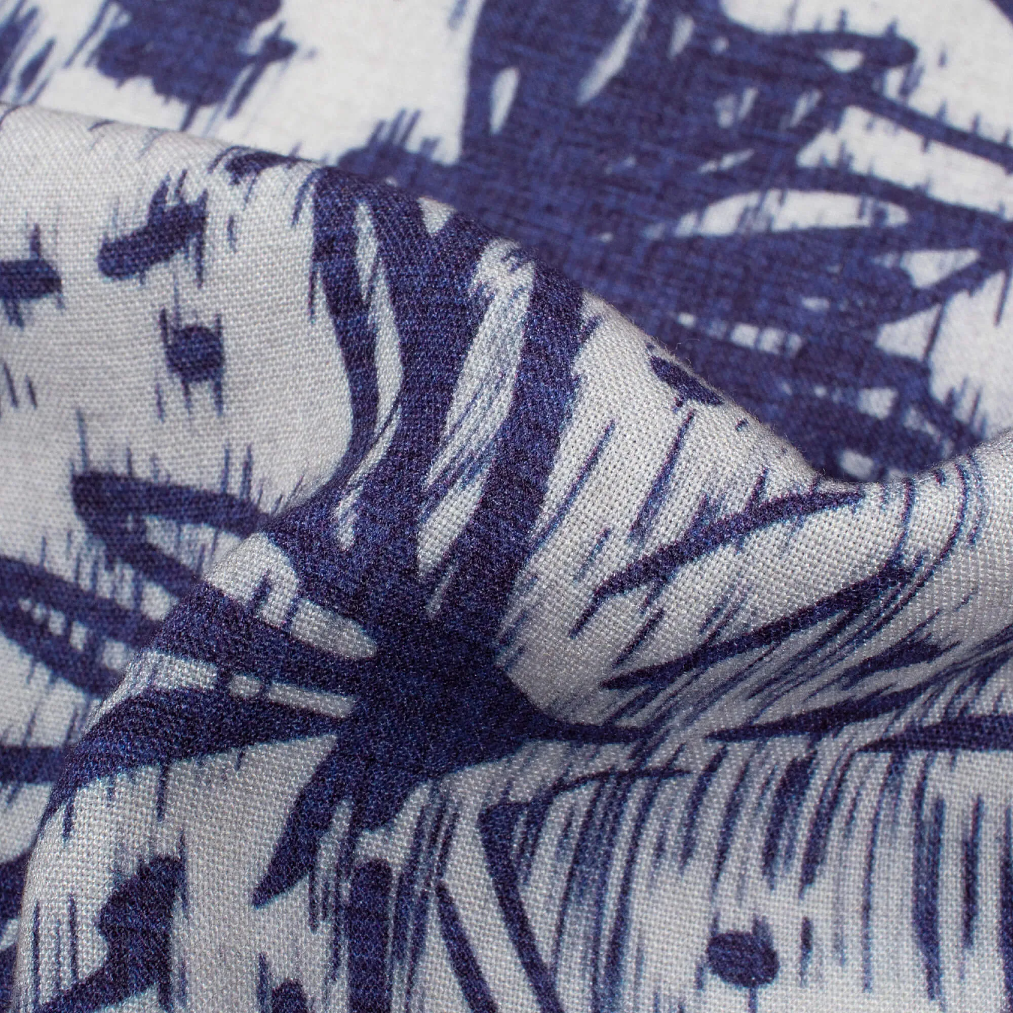 Navy Blue And White Floral Pattern Fabric - Print Viscose Rayon (58 Inches Wide)