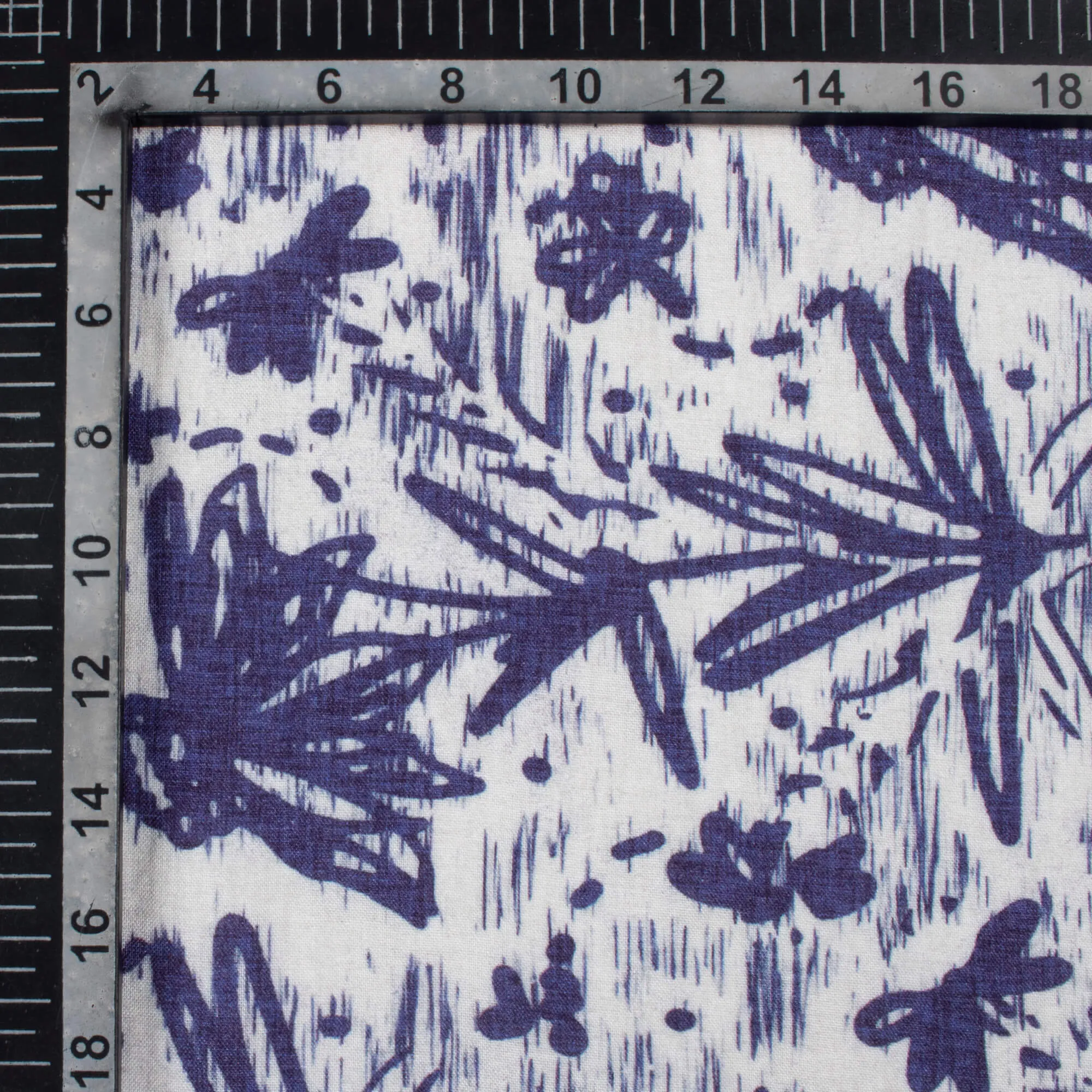 Navy Blue And White Floral Pattern Fabric - Print Viscose Rayon (58 Inches Wide)