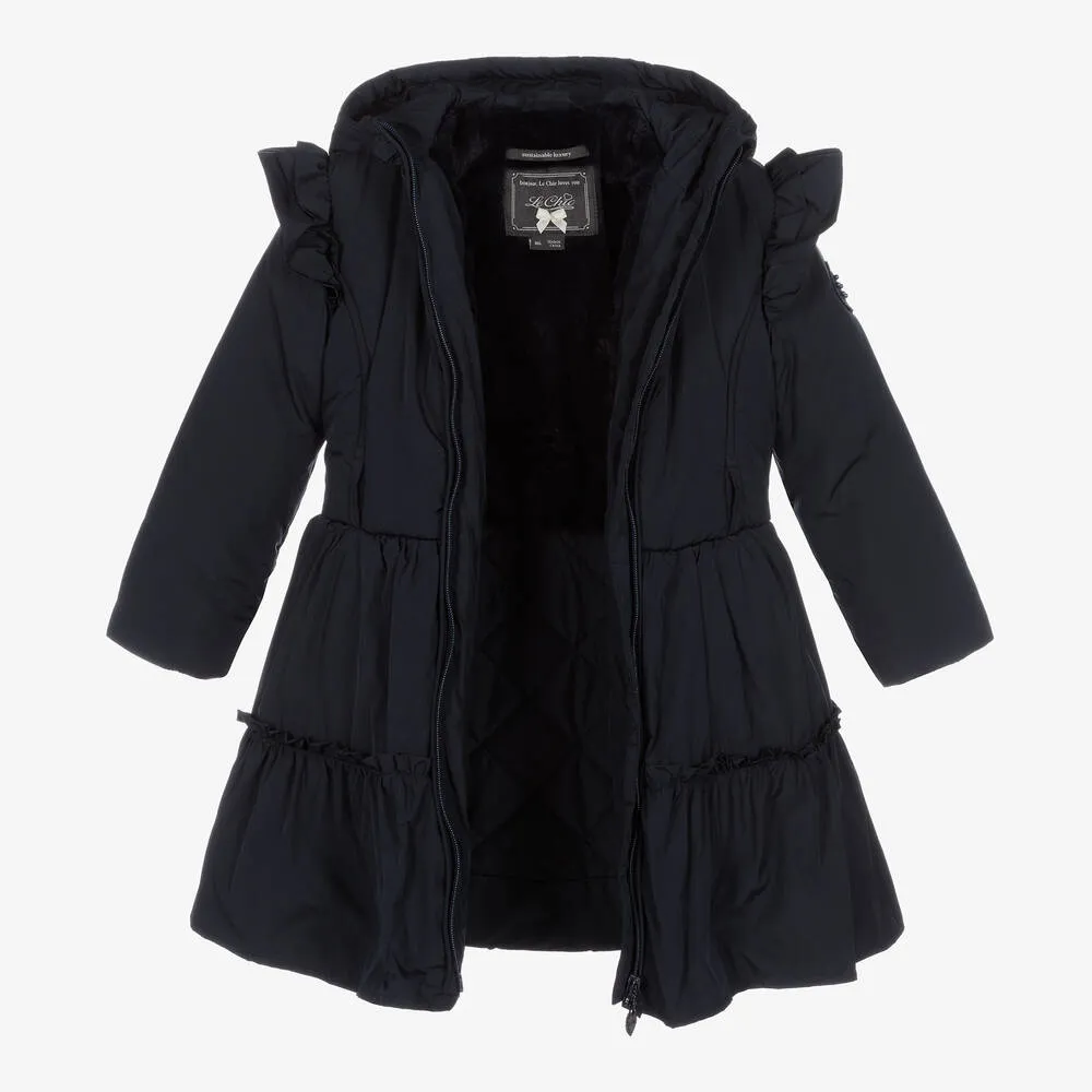 Navy blue puffer coat for girls.