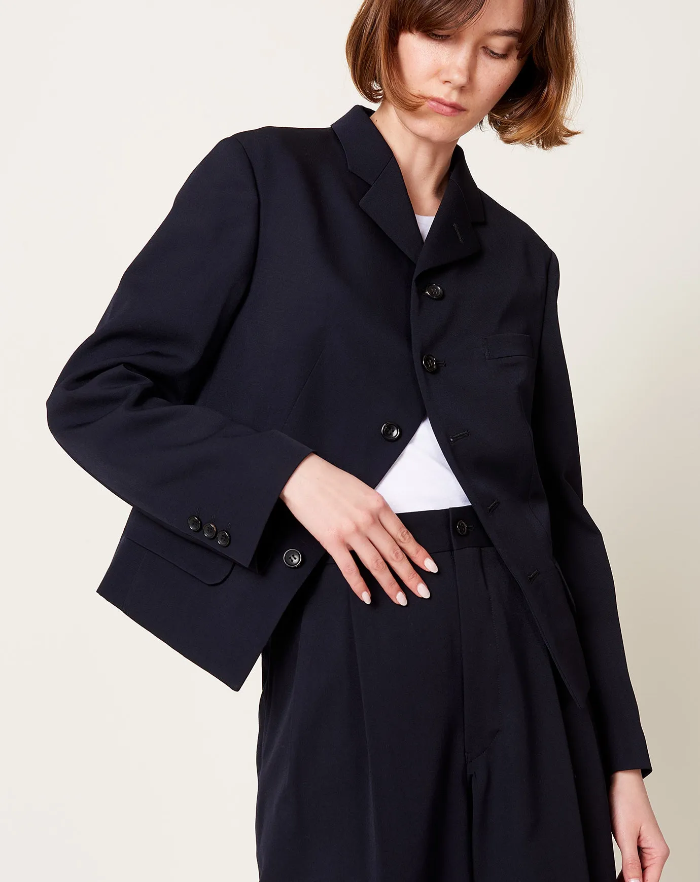 Navy Curved Front Jacket