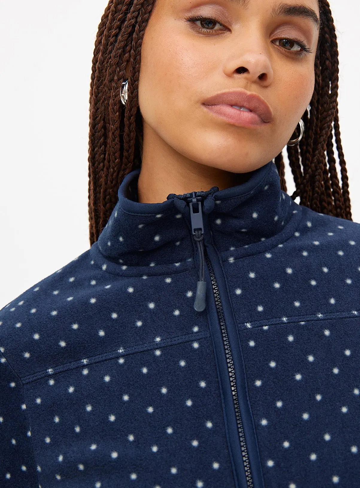 Navy Spot Print Zip-Through Fleece S | Shop Hoodies and Sweatshirts - Tu