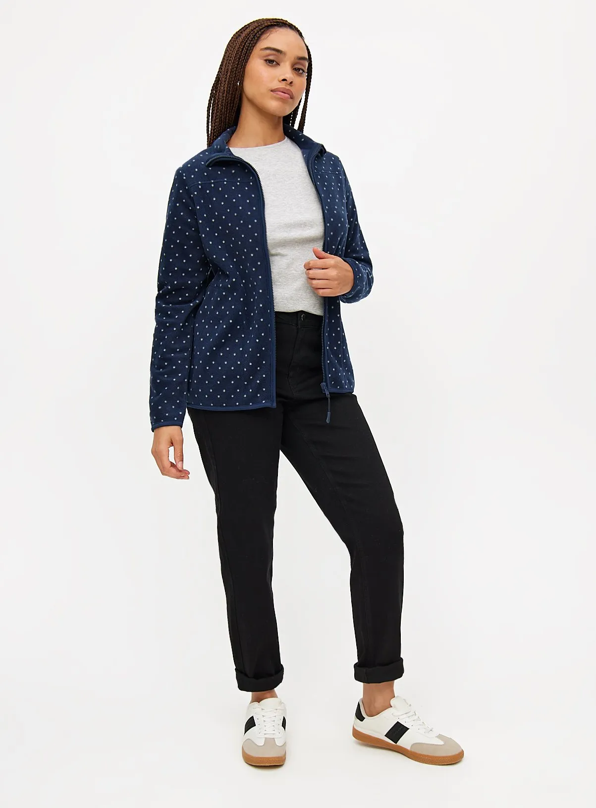 Navy Spot Print Zip-Through Fleece S | Shop Hoodies and Sweatshirts - Tu