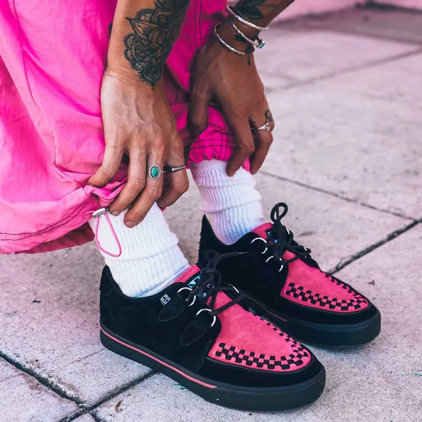 Neon Pink & Black Suede Creeper Sneaker