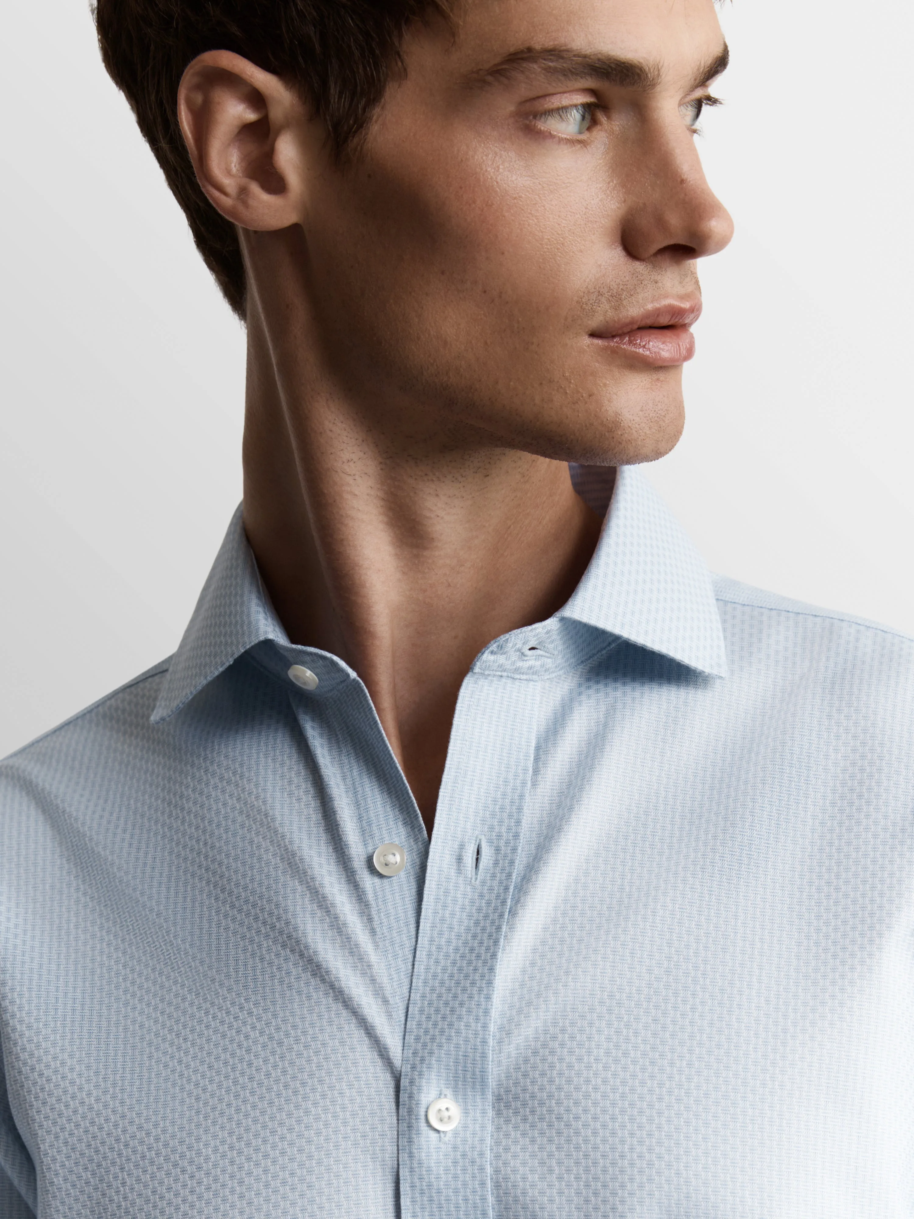 Non-Iron Blue Brick Geometric Dobby Regular Fit Single Cuff Classic Collar Shirt