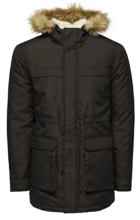 Only & Sons John Padded Hooded Parka Jacket in Black