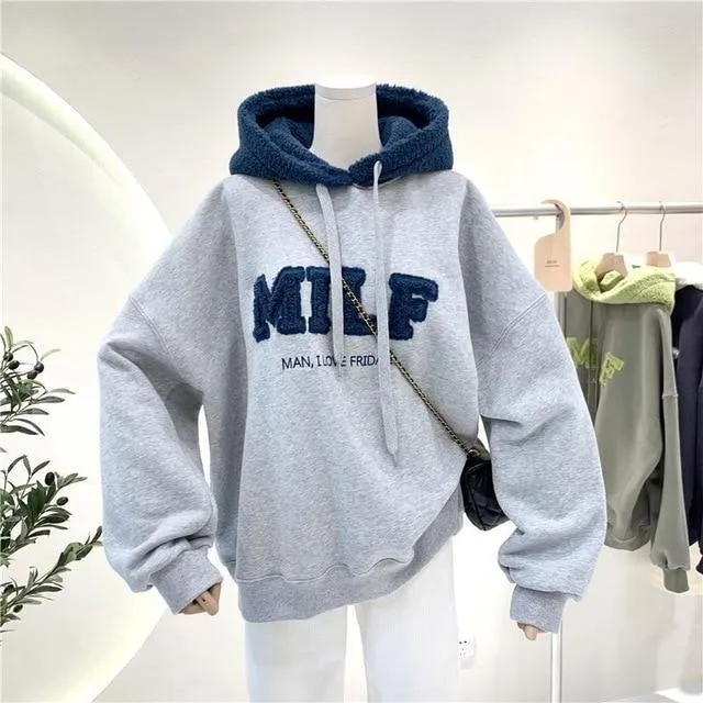 Oversized Patchwork Sweatshirt Hoodies with Thick Loose Fit - Long Sleeve Casual Style