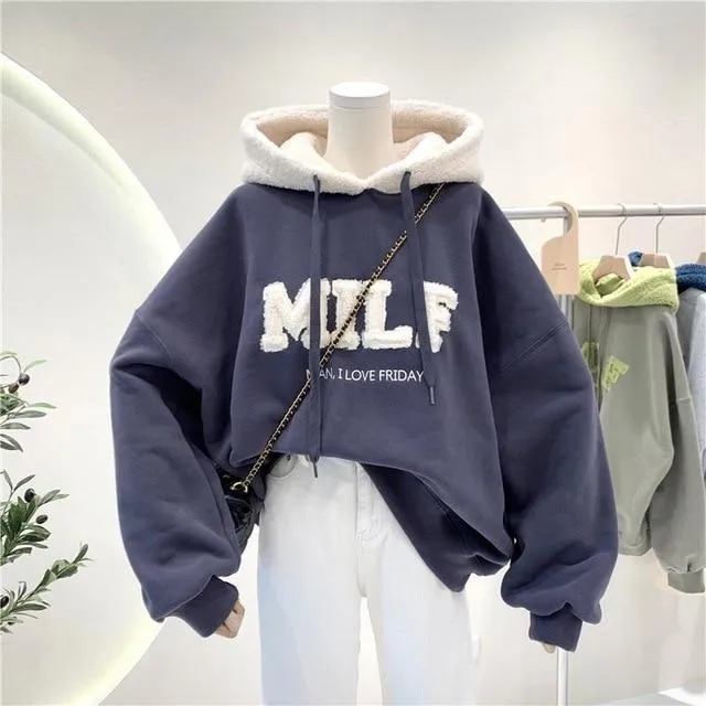 Oversized Patchwork Sweatshirt Hoodies with Thick Loose Fit - Long Sleeve Casual Style