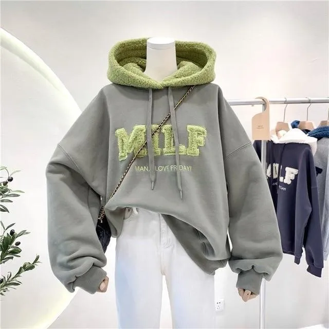 Oversized Patchwork Sweatshirt Hoodies with Thick Loose Fit - Long Sleeve Casual Style