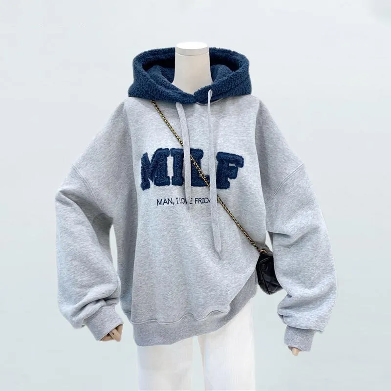 Oversized Patchwork Sweatshirt Hoodies with Thick Loose Fit - Long Sleeve Casual Style