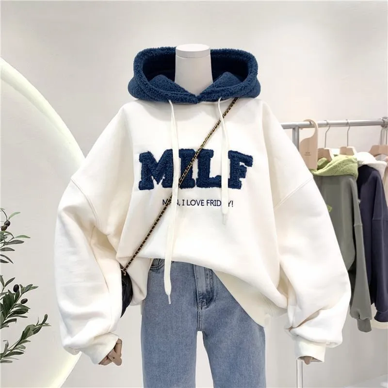 Oversized Patchwork Sweatshirt Hoodies with Thick Loose Fit - Long Sleeve Casual Style