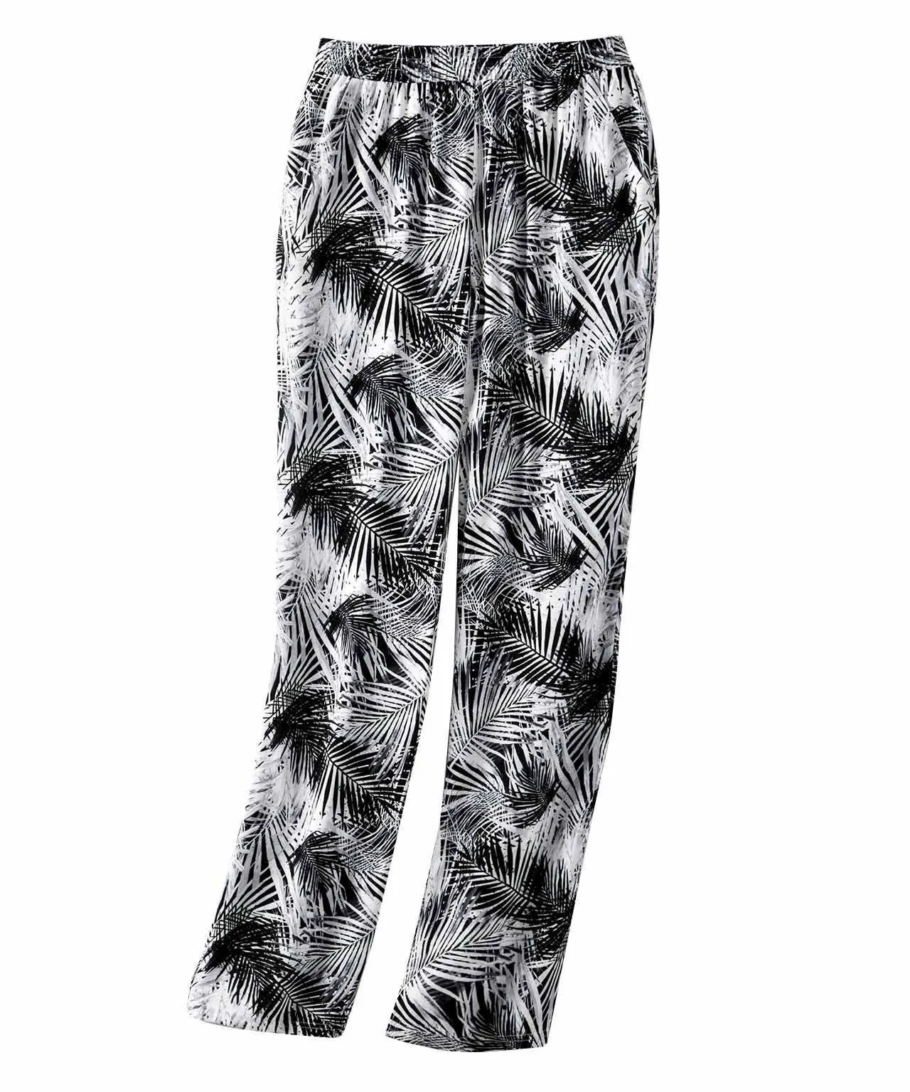 Straight Leg Trousers with Palm Print Design