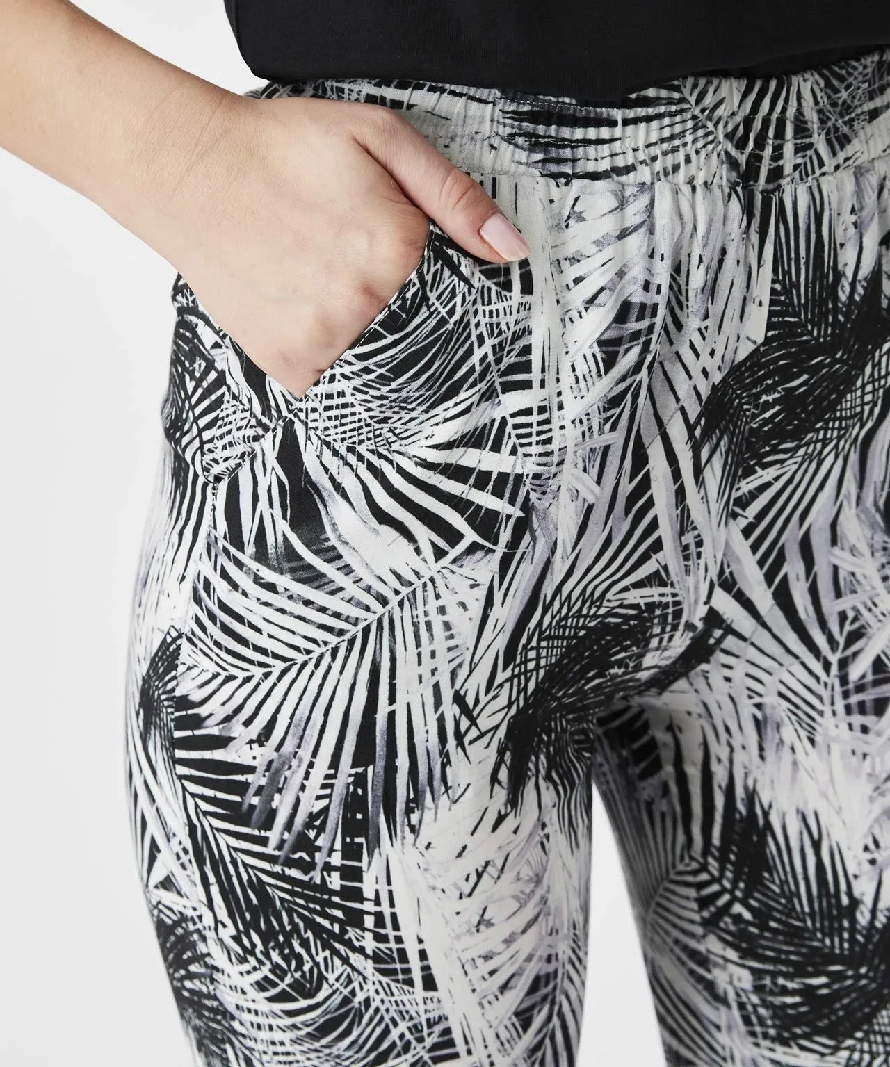 Straight Leg Trousers with Palm Print Design