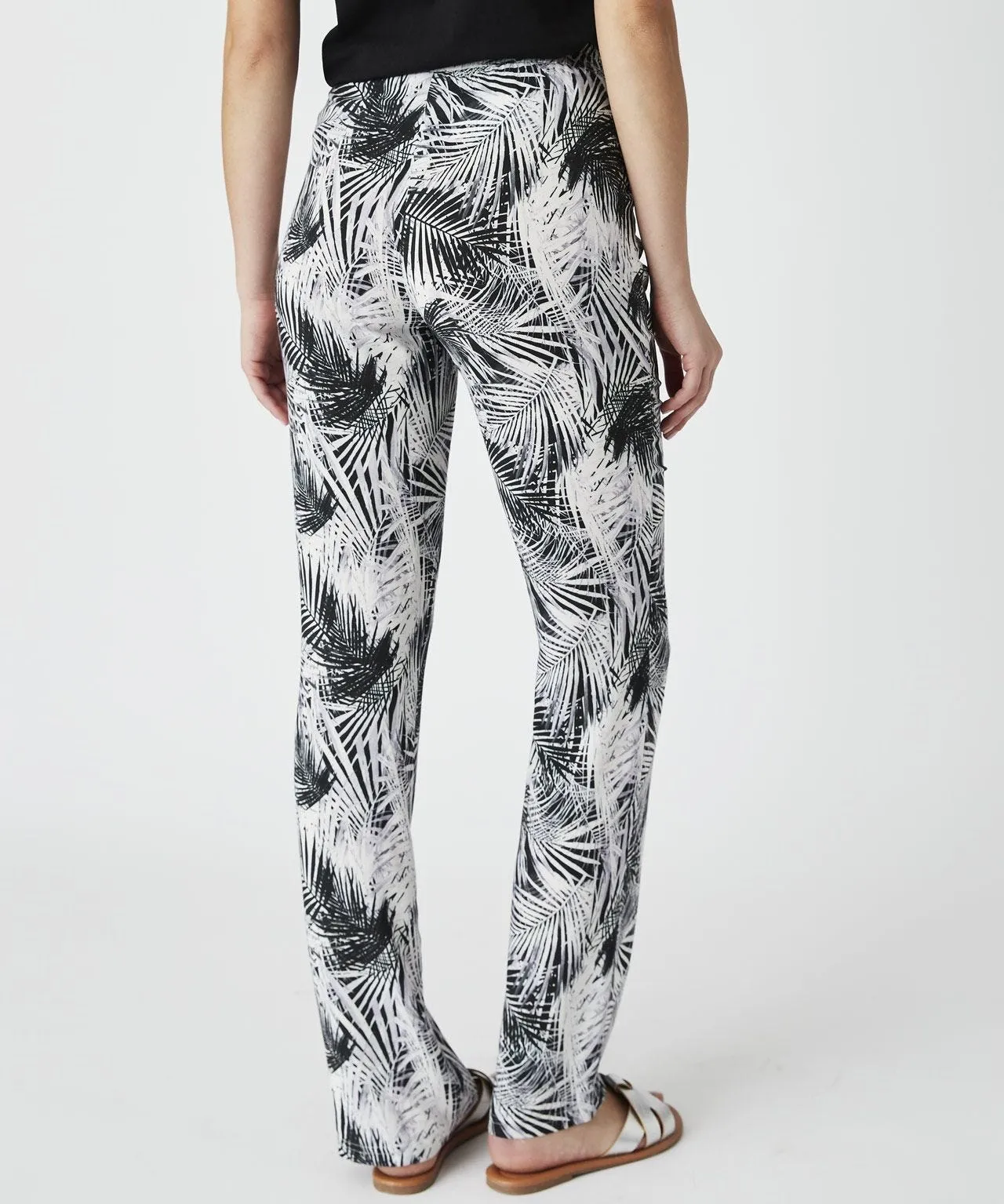 Straight Leg Trousers with Palm Print Design