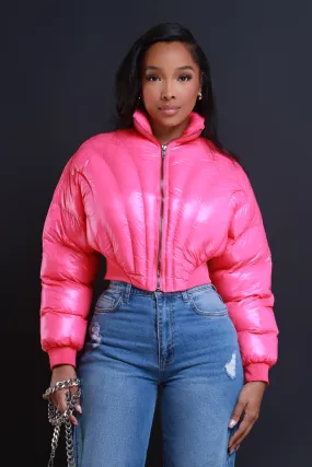 Pink Cropped Puffer Jacket - Crash Out