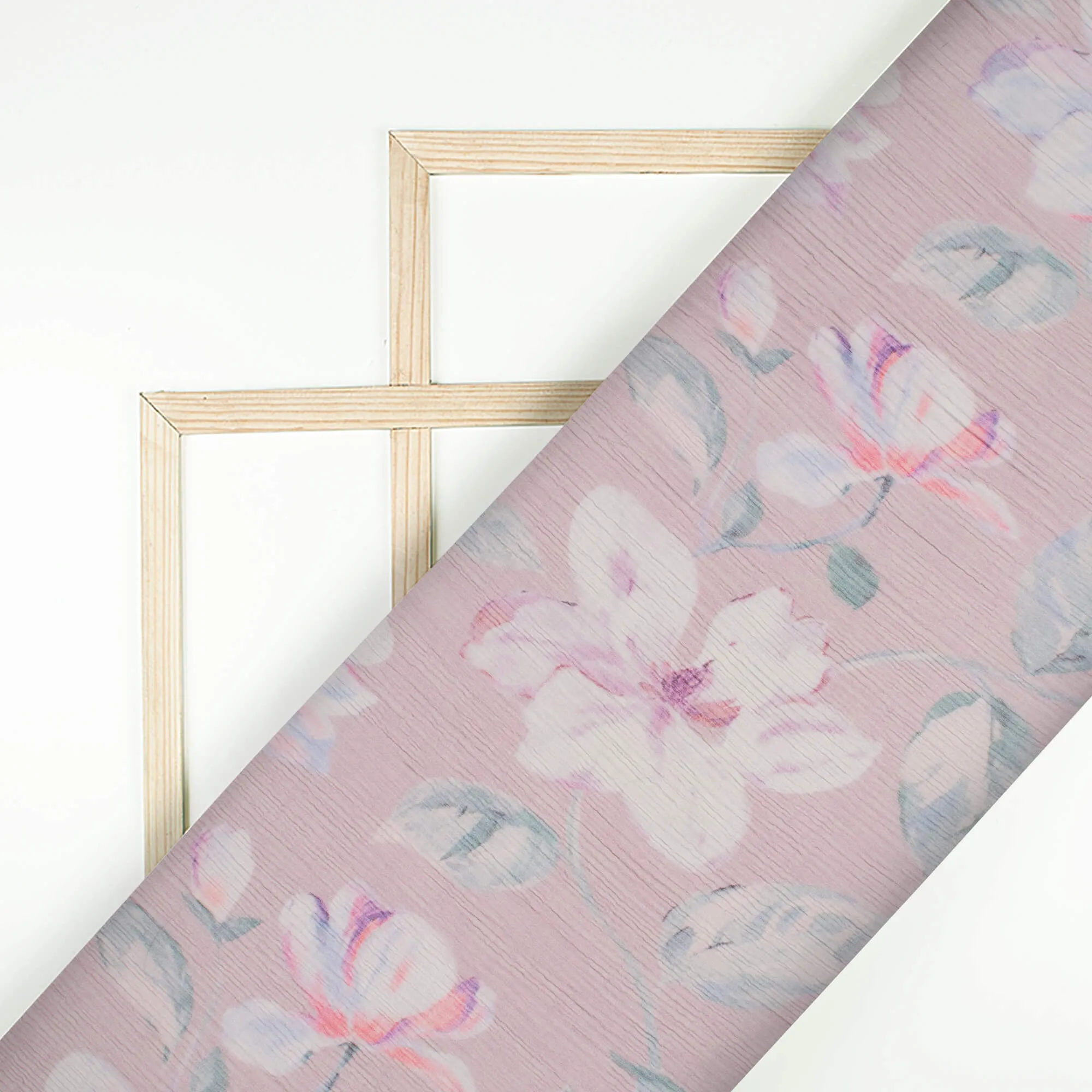 Pink White Floral Pattern Bemberg Chiffon Fabric Digital Print