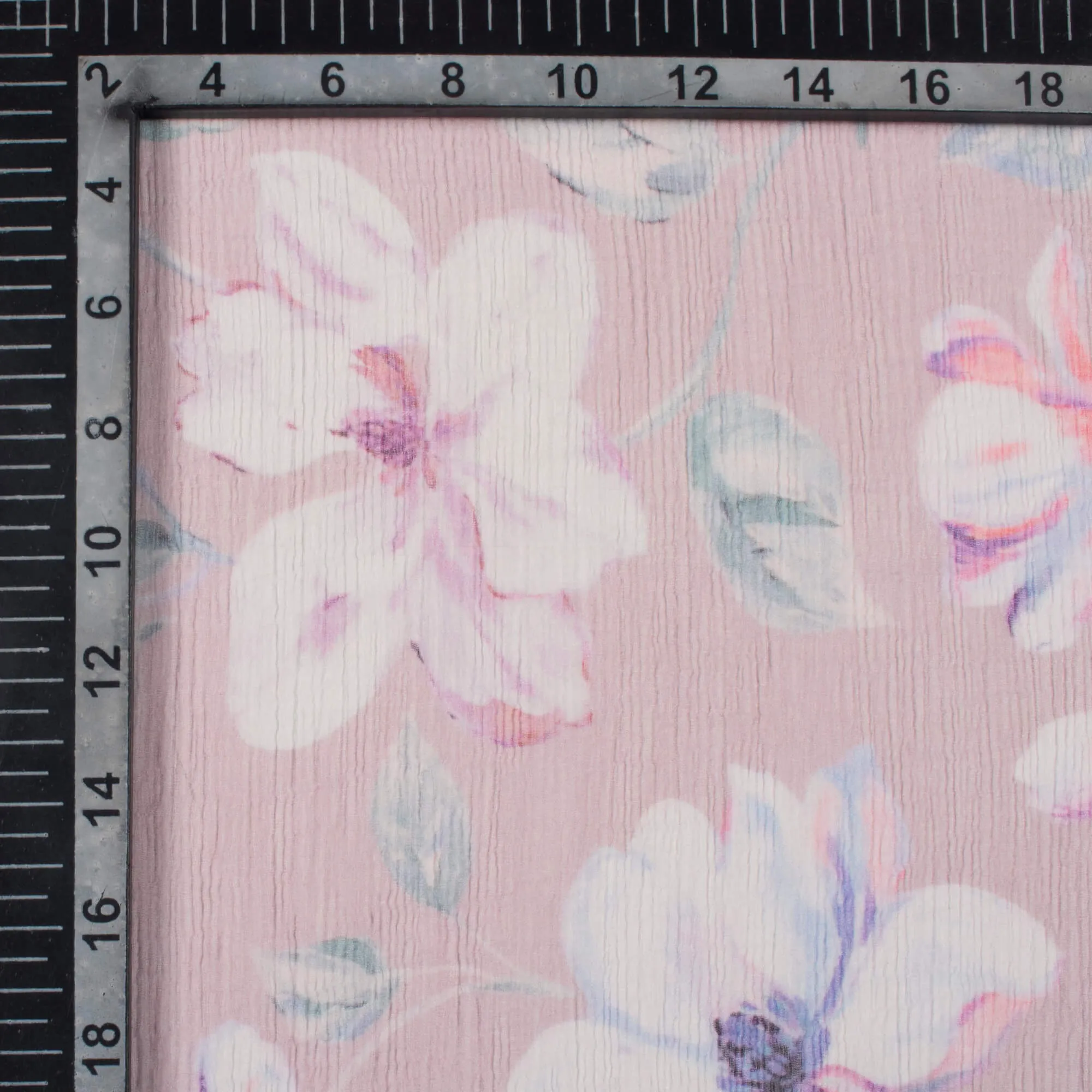 Pink White Floral Pattern Bemberg Chiffon Fabric Digital Print