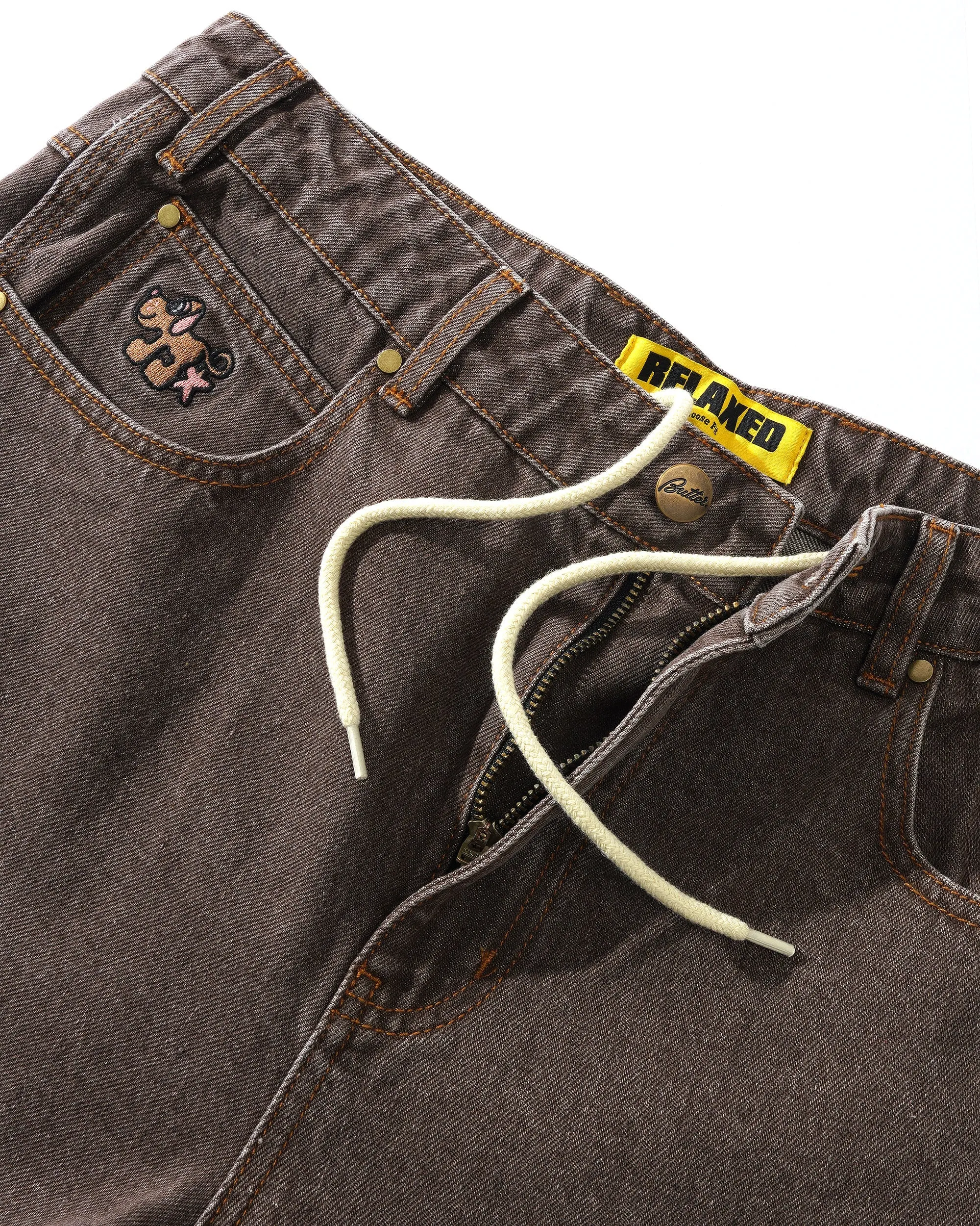 Pooch Denim Jeans in Washed Brown