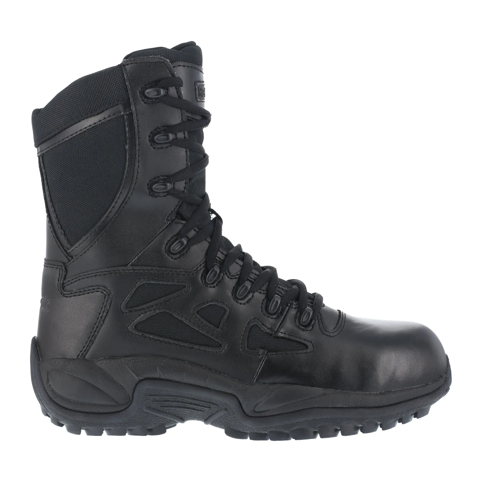 Reebok Black Leather Work Boots 8in Zip Rapid Response - Men