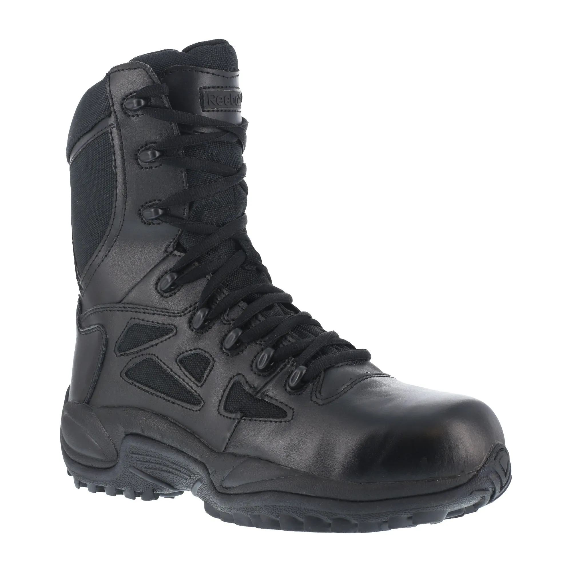 Reebok Black Leather Work Boots 8in Zip Rapid Response - Men