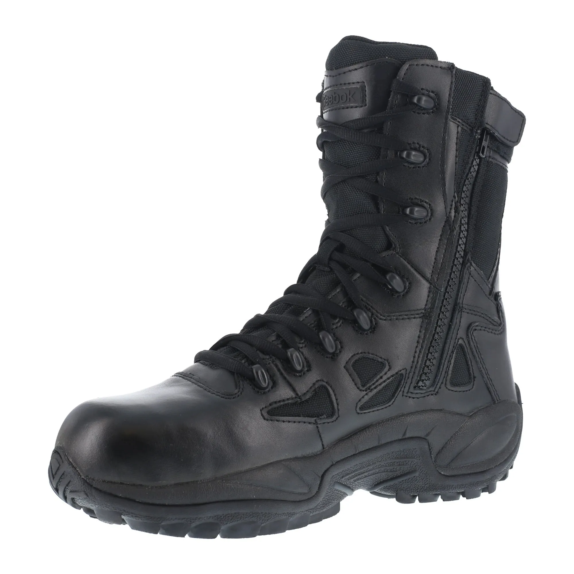 Reebok Black Leather Work Boots 8in Zip Rapid Response - Men