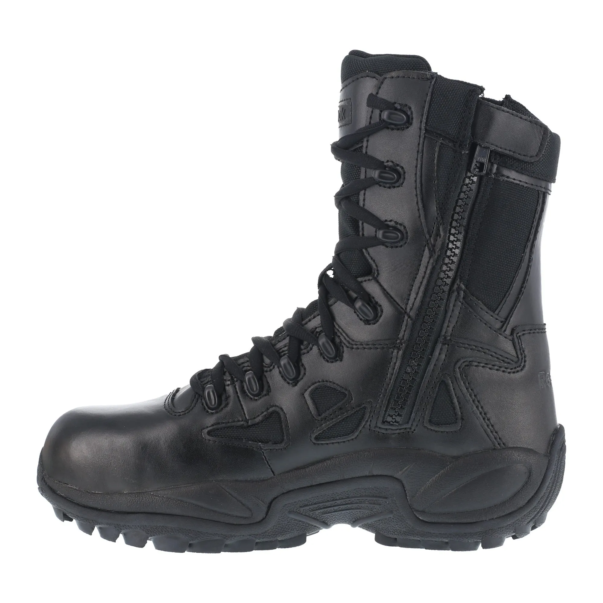 Reebok Black Leather Work Boots 8in Zip Rapid Response - Men