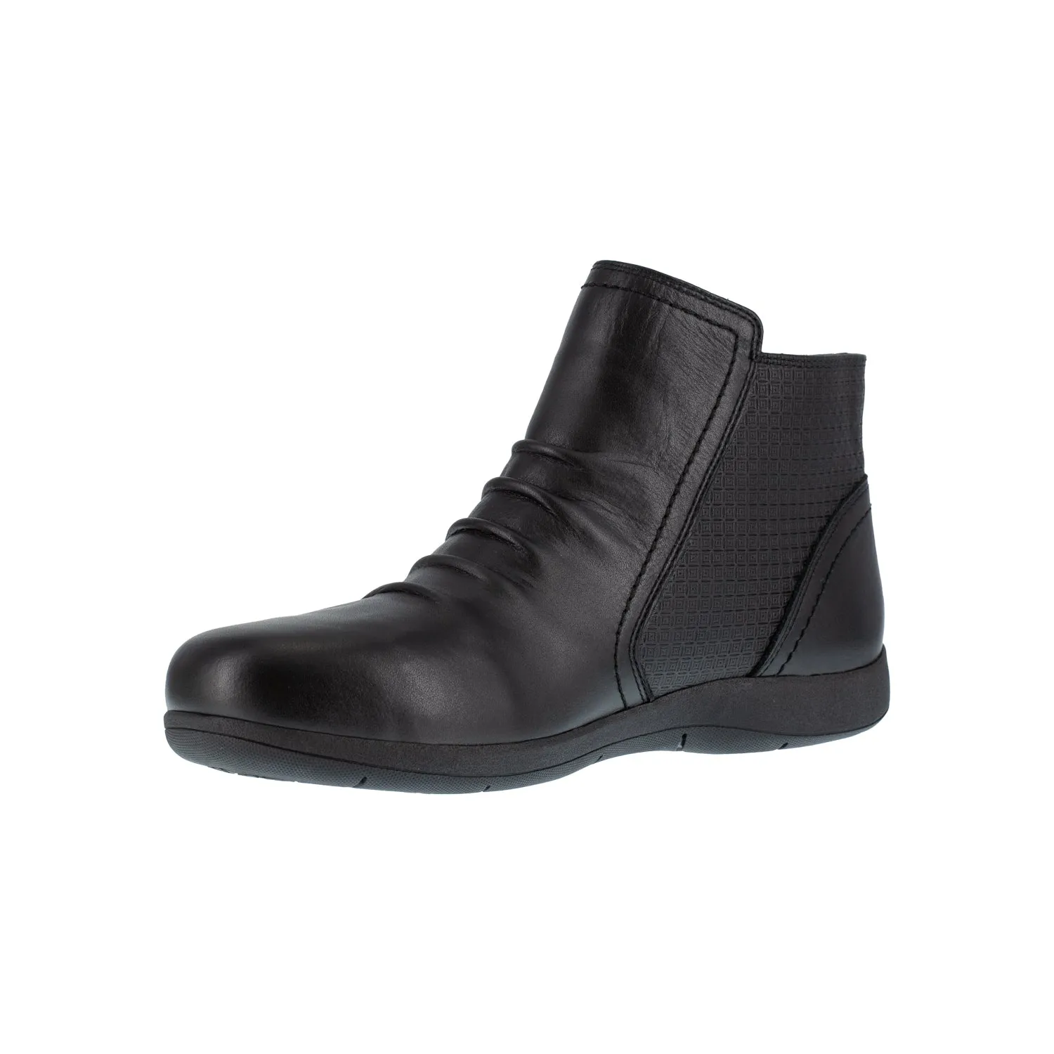 Rockport Women's Black Leather Work Boots Daisy Ruched Bootie AT - Buy Now - Discounts Available