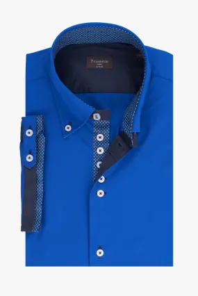 Roma Iconic Poplin Stretch Man Shirt Short Sleeve Navy Blue