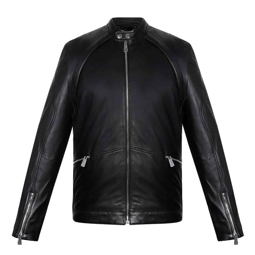 Saint Ethan Men Black Leather Skull Cafe Racer Jackets