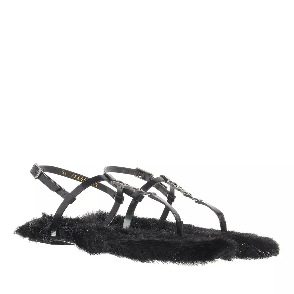 Saint Laurent Cassandra Sandals with Flat Leather Sole in Black