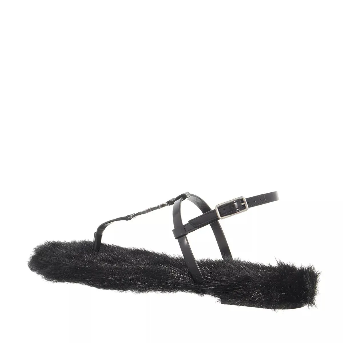 Saint Laurent Cassandra Sandals with Flat Leather Sole in Black